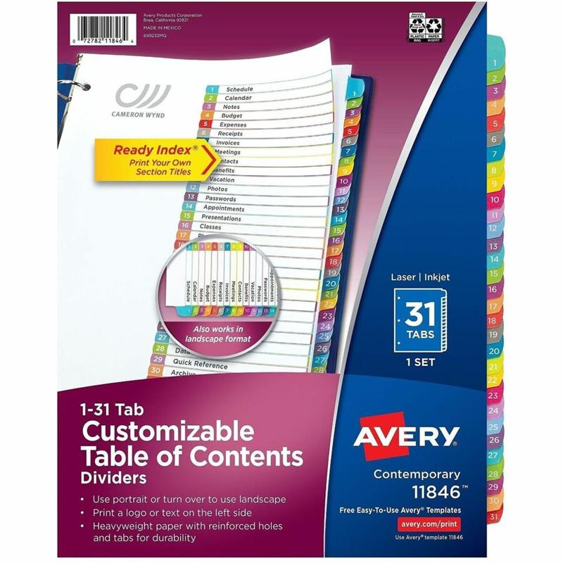 Image Ready Index® Customizable Table of Contents Dividers